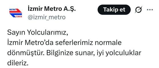 İzmir’de metro seferleri normale döndü