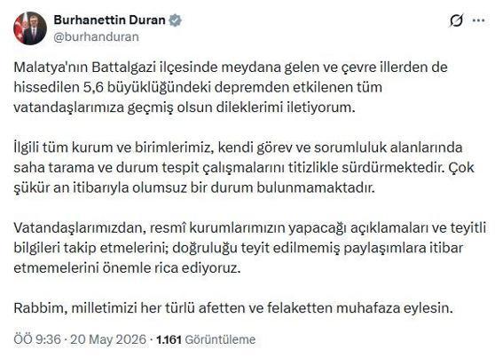 Malatyada 5.6 büyüklüğünde deprem
