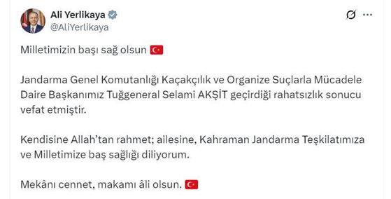 Jandarma KOM Daire Başkanı Tuğgeneral Selami Akşit hayatını kaybetti