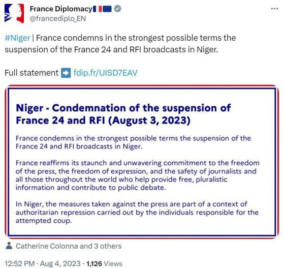 Fransa, Nijer’de France 24 ve RFI’nın yayınlarını askıya alınmasını kınadı