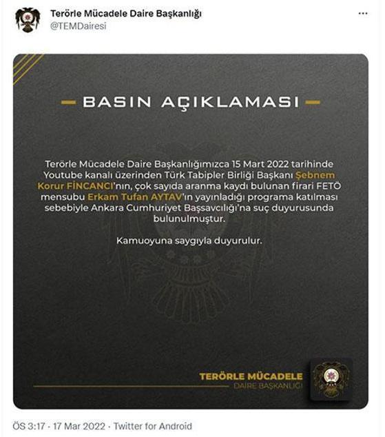 TEM Daire Başkanlığından TTB Başkanı hakkında suç duyurusu