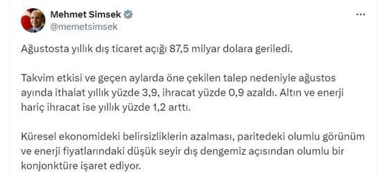 Bakan Şimşekten dış ticaret verilerine ilişkin değerlendirme
