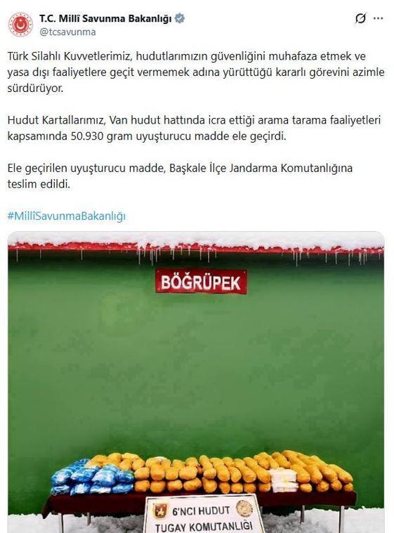 MSB: Vanda 50,9 kilo uyuşturucu ele geçirildi