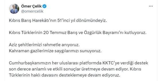 AK Partili Çelikten 20 Temmuz Barış ve Özgürlük Bayramı mesajı