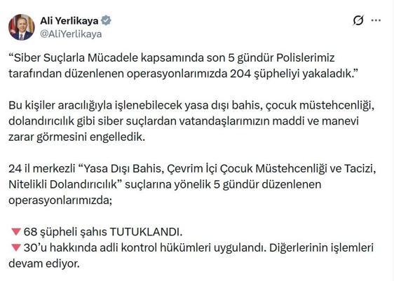 24 ilde siber suç operasyonları: 68 tutuklama