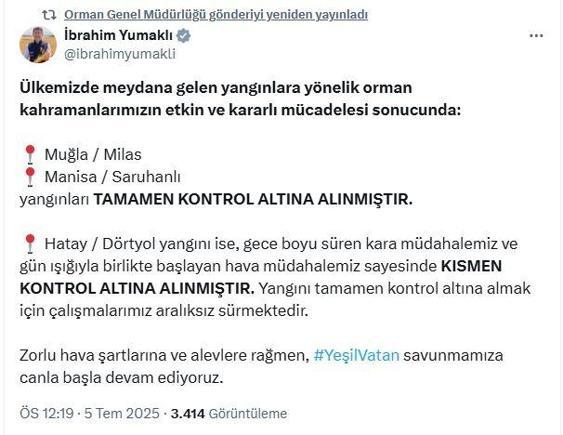 Muğla, Milas ve Manisa Saruhanlıdaki yangınlar kontrol altında