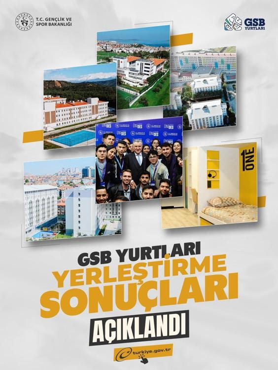 GSB yurtları yerleştirme sonuçları açıklandı