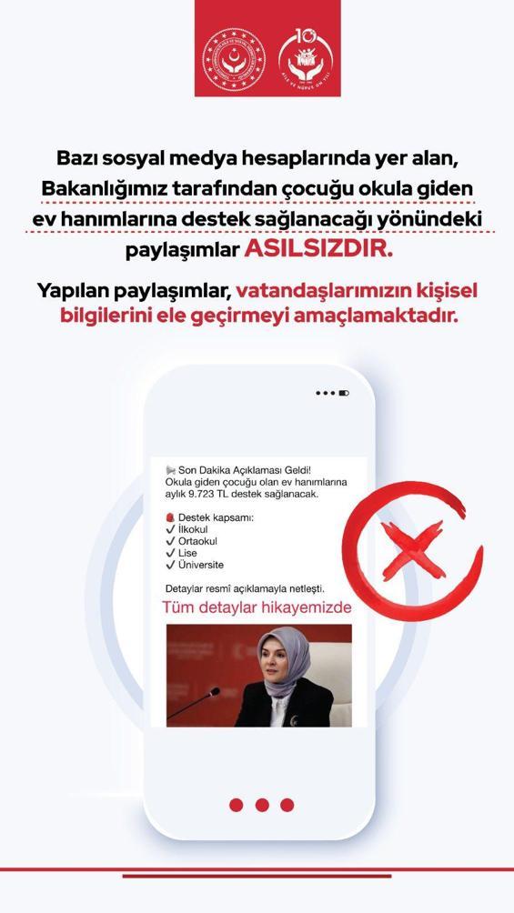 Bakanlıktan, Çocuğu okula giden ev hanımlarına destek iddialarına yalanlama