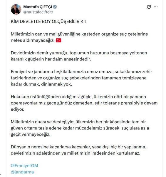 Bakan Çiftçi: Organize suç çetelerine nefes aldırmayacağız