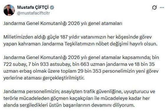 Jandarma Genel Komutanlığında 29 bin 353 personel, yeni görev yerlerine atandı