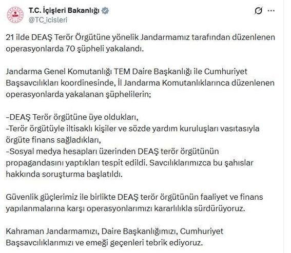 21 ilde DEAŞ operasyonu: 70 gözaltı