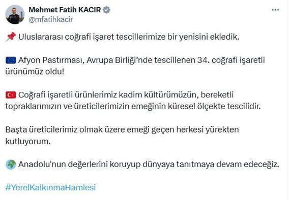 Afyon pastırmasına ABden coğrafi işaret tescili