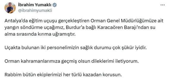 Burdurda eğitim uçağı, yangın tatbikatı sırasında gölden su alırken kaza kırıma uğradı