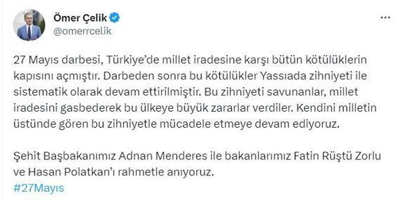 AK Partili Çelikten 27 Mayıs mesajı