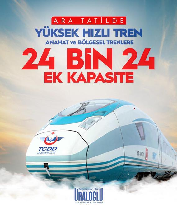 Bakan Uraloğlu: Ara tatilde trenlerde 24 bin kişilik kapasite artışı sağlayacağız