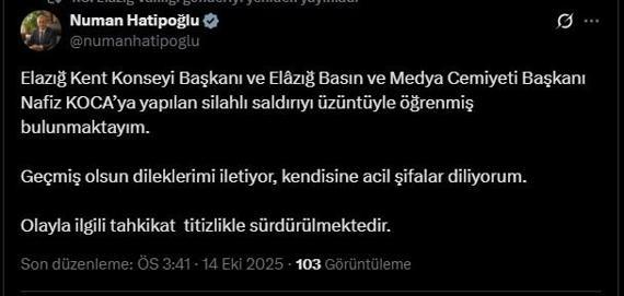 Elazığ’da gazeteciye pompalı tüfekli saldırı