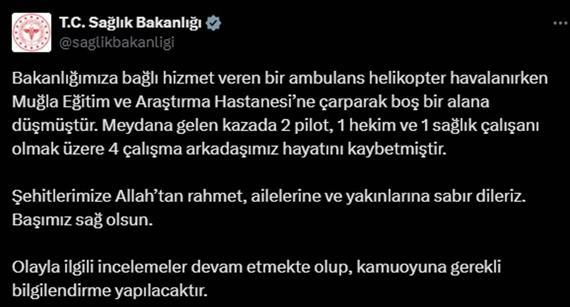 Muğlada hastaneye çarpan ambulans helikopter düştü; 4 ölü