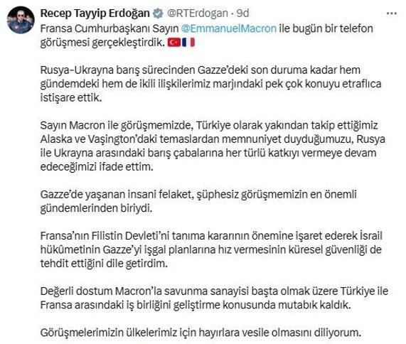 Cumhurbaşkanı Erdoğan, Fransa Cumhurbaşkanı Macron ile görüştü