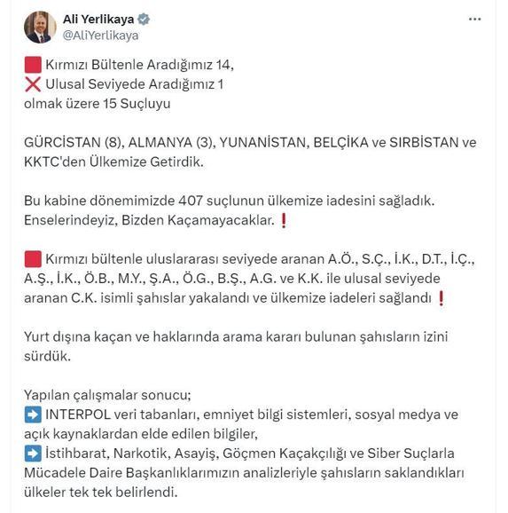 Kırmızı bültenle aranan 14, ulusal seviyede aranan 1 suçlu Türkiyeye iade edildi