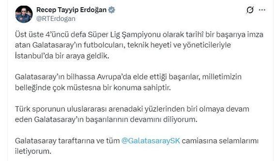 Cumhurbaşkanı Erdoğan, Süper Lig şampiyonu Galatasaray’ı kabul etti