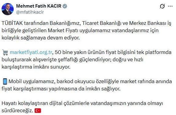 Bakan Kacır: 50 bine yakın ürünün fiyat bilgisi tek platformda