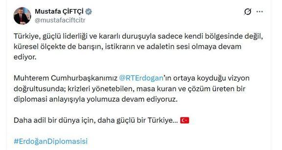 Bakan Çiftçi: Türkiye, barışın, istikrarın ve adaletin sesi olmaya devam ediyor