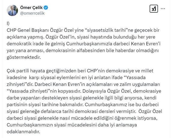 AK Partili Çelik: Özgür Özel, kendi partisinin siyasi tarihine bakmalı