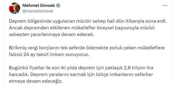 Bakan Şimşek: Son iki yılda deprem için yaklaşık 2,6 trilyon lira harcadık