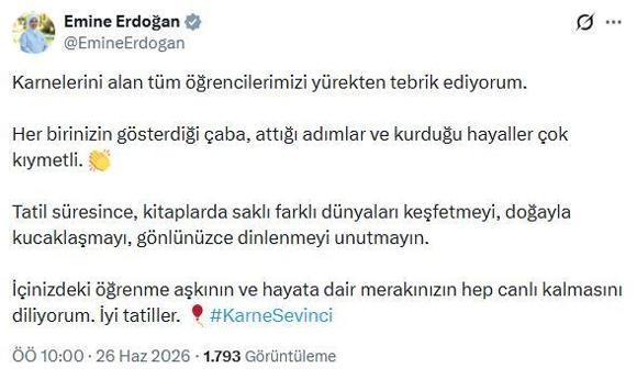 Emine Erdoğandan karne günü mesajı