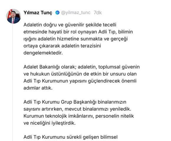 Bakan Tunç: Adli Tıp Kurumunu güçlendirmeye devam edeceğiz