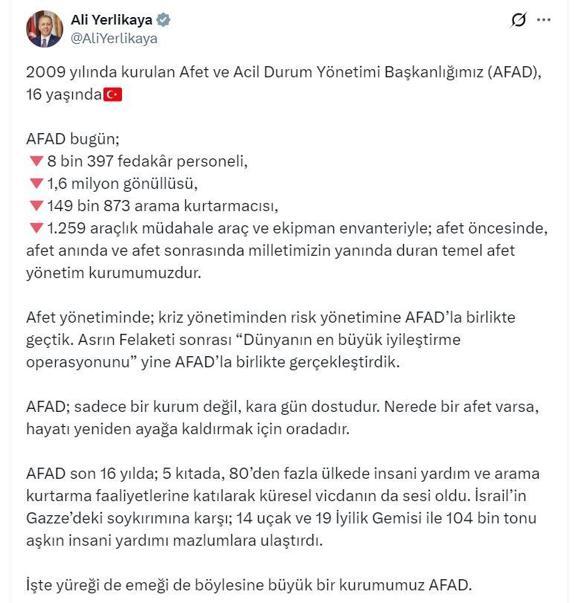 Bakan Yerlikaya: AFAD, Gazzeye 104 bin tonu aşkın insani yardım ulaştırdı