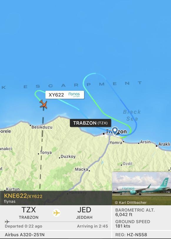 Trabzon- Cidde seferi için havalanan uçak, motorundan alev uzayınca geri döndü; o anlar kamerada