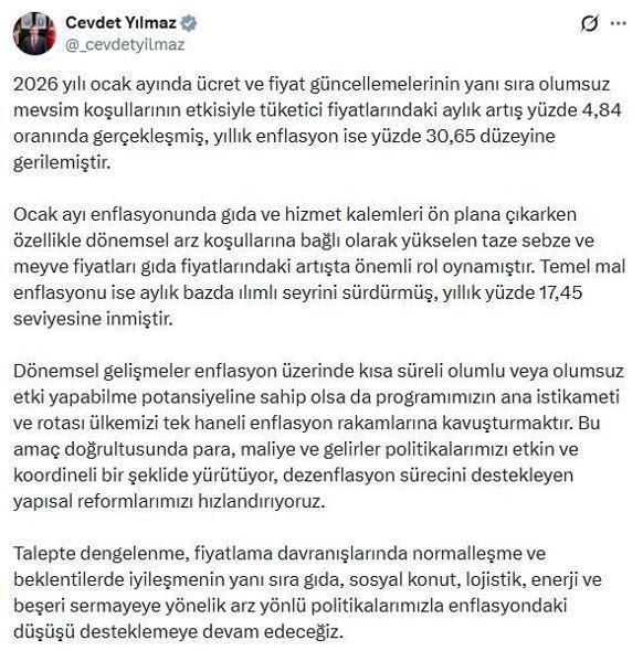 Cevdet Yılmaz: Programımızın ana istikameti ülkemizi tek haneli enflasyona kavuşturmak