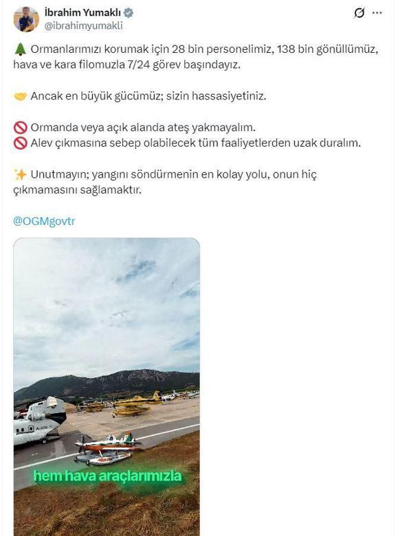 Bakan Yumaklıdan orman yangınlarına karşı uyarı