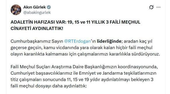 Bakan Gürlek: 3 faili meçhul dosyayı daha aydınlattık