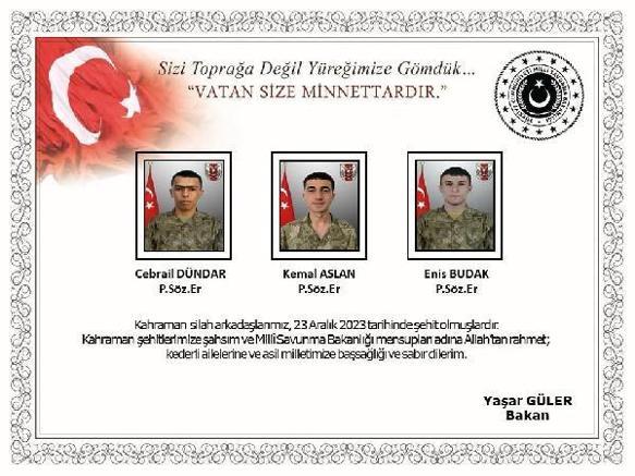 MSB: Pençe- Kilit bölgesinde 6 asker şehit oldu