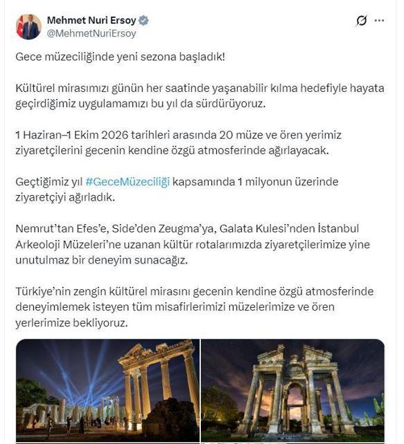20 müze ve ören yeri gece ziyaretine açıldı