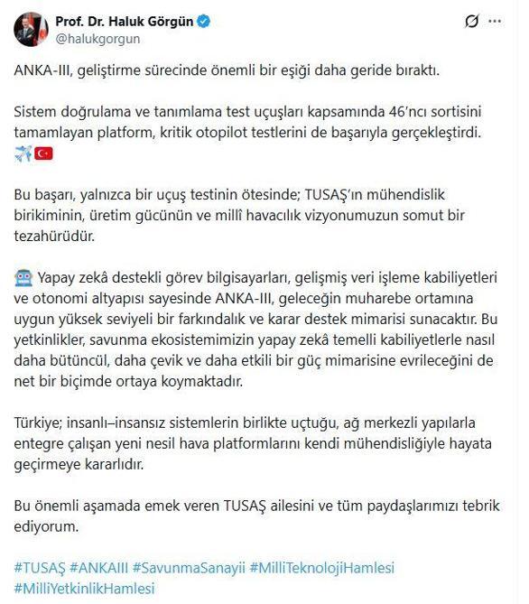 ANKA-3, otopilot testlerini başarıyla tamamladı