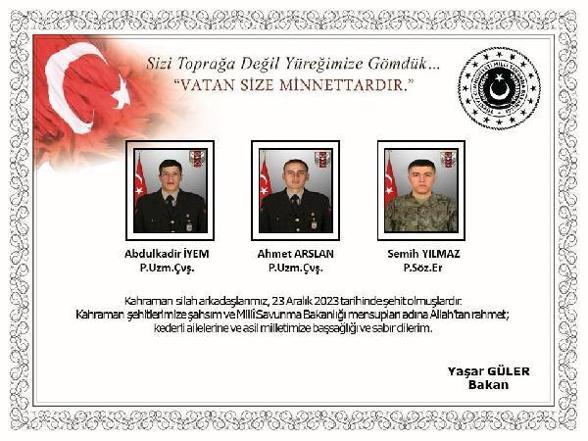 MSB: Pençe- Kilit bölgesinde 6 asker şehit oldu