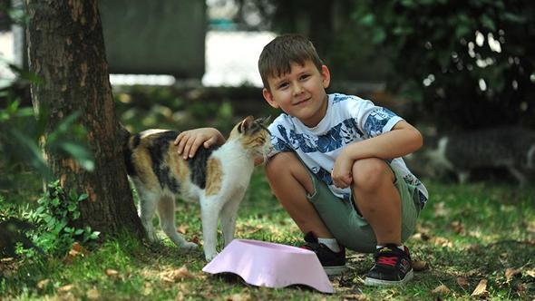 6 yaşındaki Dorukhan, her gün takipçisi kadar sokak hayvanı besliyor