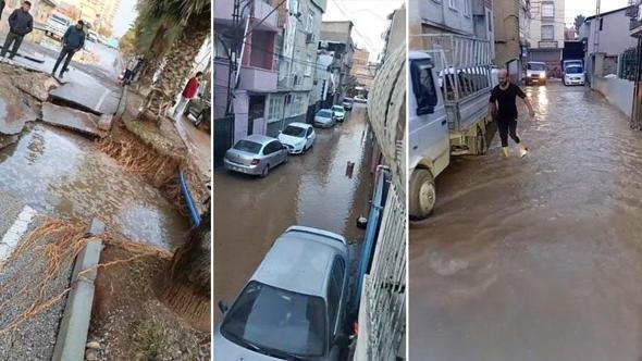 Adana'da içme suyu borusu patladı; 3 mahalle sular altında kaldı, yol çöktü