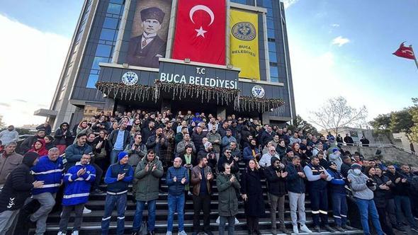Buca'da maaşlarını alamayan işçiler eylemde