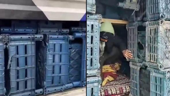 TIR'ın dorsesindeki kasaların arkasında 14 kaçak göçmen yakalandı