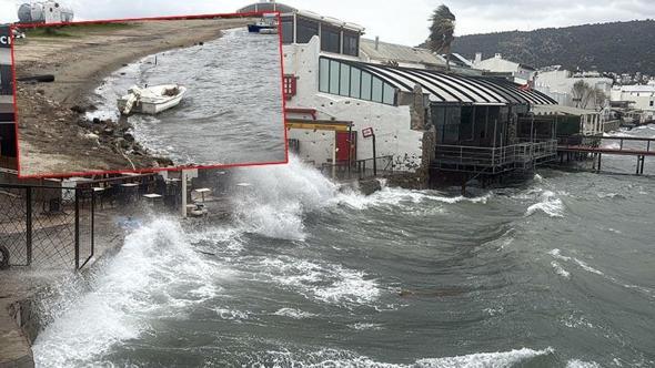 Bodrum’da fırtına; balıkçı teknesi karaya oturdu, feribot seferleri iptal edildi