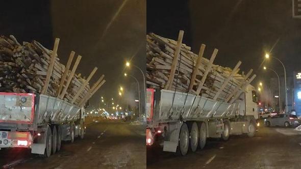 Fazla yük taşıyan TIR'ın tehlikeli yolculuğu kamerada