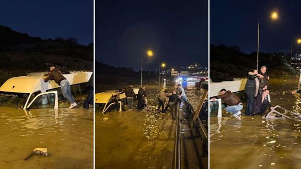 Aydın’da suya gömülen minibüsteki 20 yolcu kurtarıldı