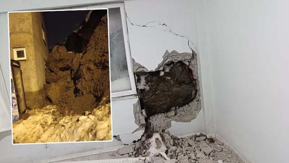 Dağdan kopan kaya parçası evin duvarını delip, yatak odasına girdi
