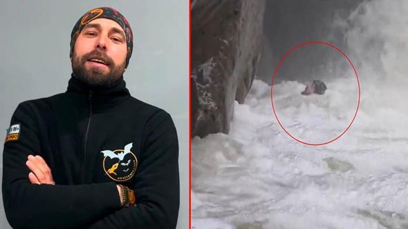 Su seviyesi yükselen dereden geçen dağcı yaşadıklarını anlattı