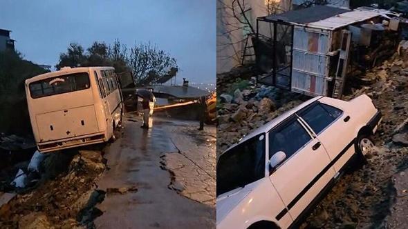 Aydın'da sağanak; istinat duvarı çöktü, bazı evleri su bastı