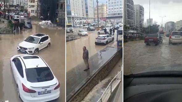Mardin’de yarım saatlik sağanakta cadde ve sokaklar göle döndü